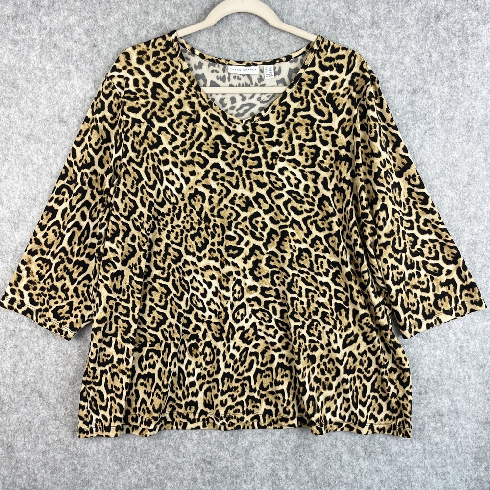 Susan Graver Liquid Knit Tunic Top Womens 2X Animal Print Stretchy Artsy Boho